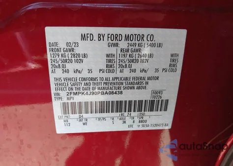 2023 Ford Edge St-Line из США, поврежденный, VIN 2FMPK4J90PBA08438